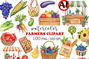 Watercolor Farmers Market Bundle PNG