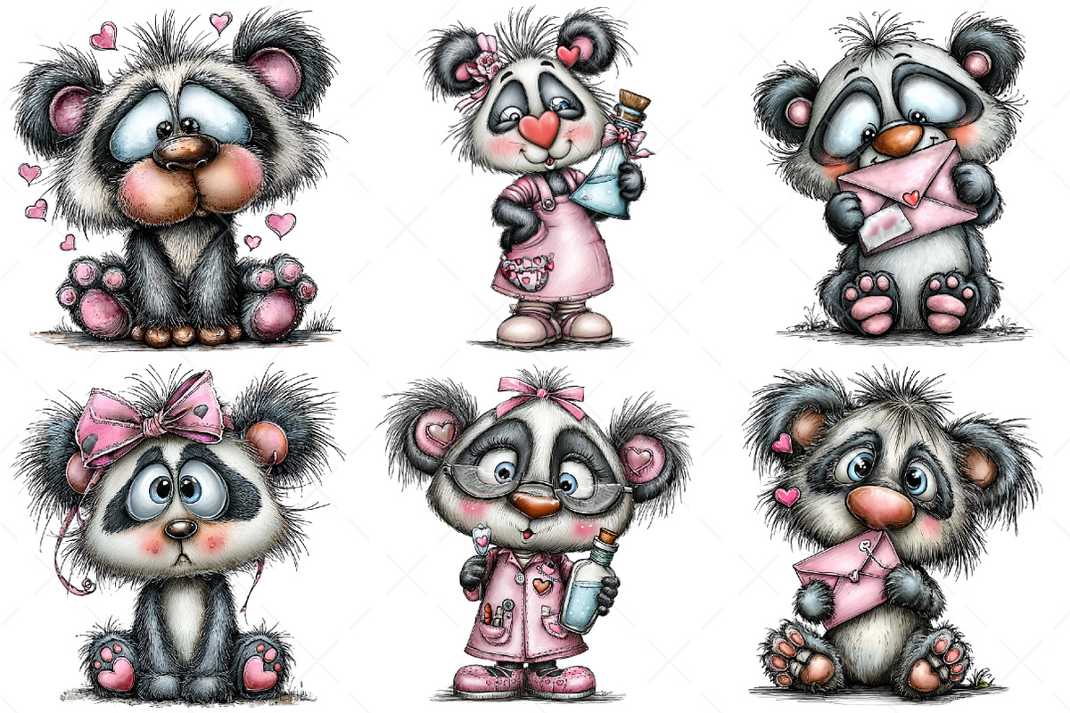 Quirky Valentine's Day Panda Clipart, an Illustration by Craft Nest (Photo 3 of 9)