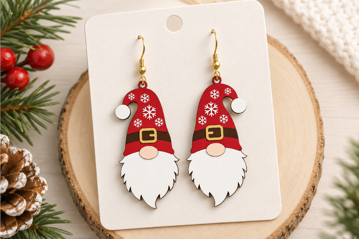 Gnome Christmas Earrings Laser Cut, a Seasonal Illustration by Canvas Craft (Photo 4 of 6)