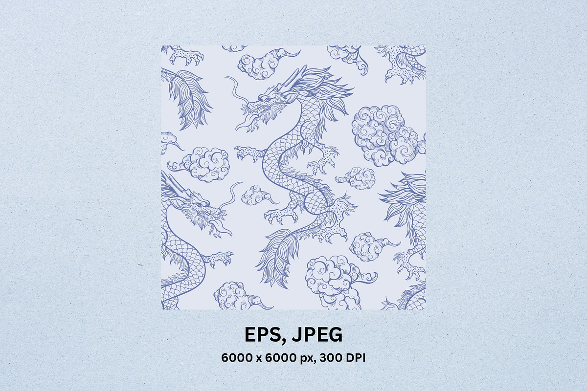 Pale Blue Chinese Dragon in Clouds, a Pattern Graphic by ilonitta (Photo 4 of 9)