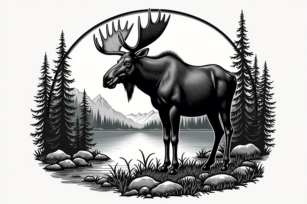 Moose with mountain in the forest, an Illustration by Amazin_art (Photo 7 of 13)