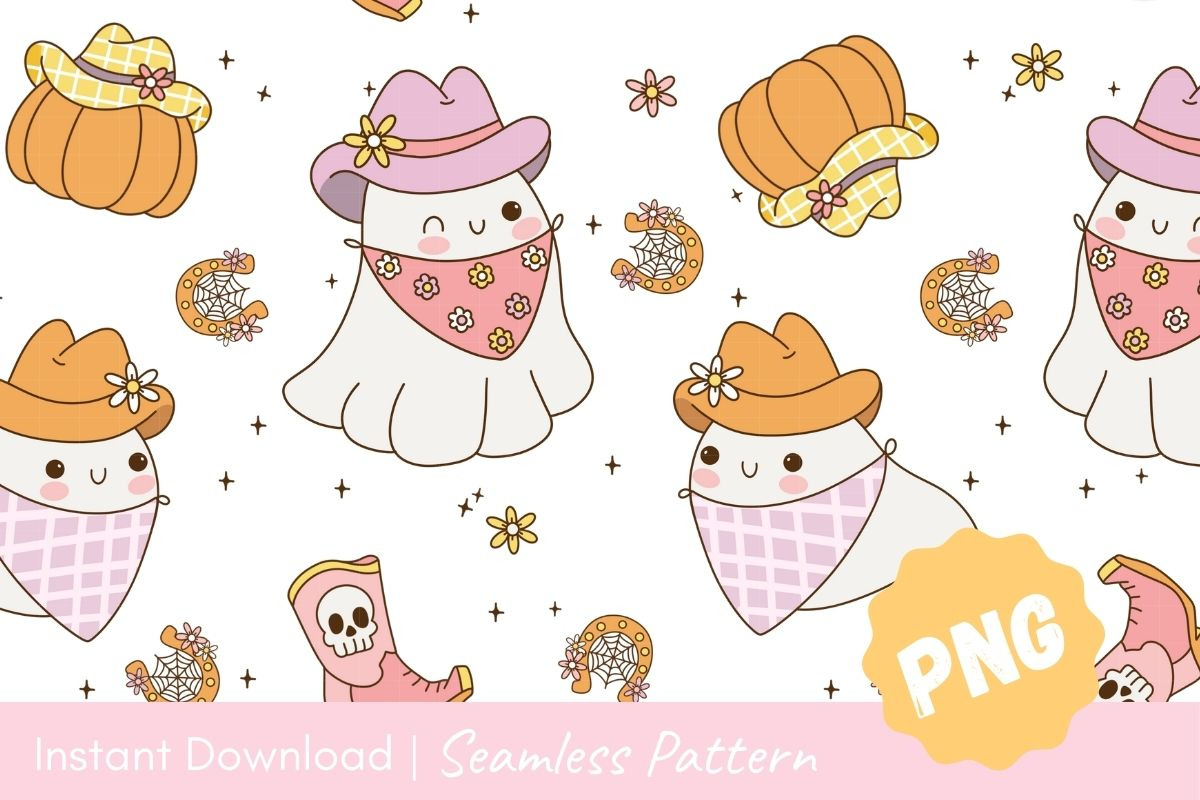 Cute Cowboy Ghosts Seamless Pattern, a Pattern Graphic by CpSnowy (Photo 2 of 5)
