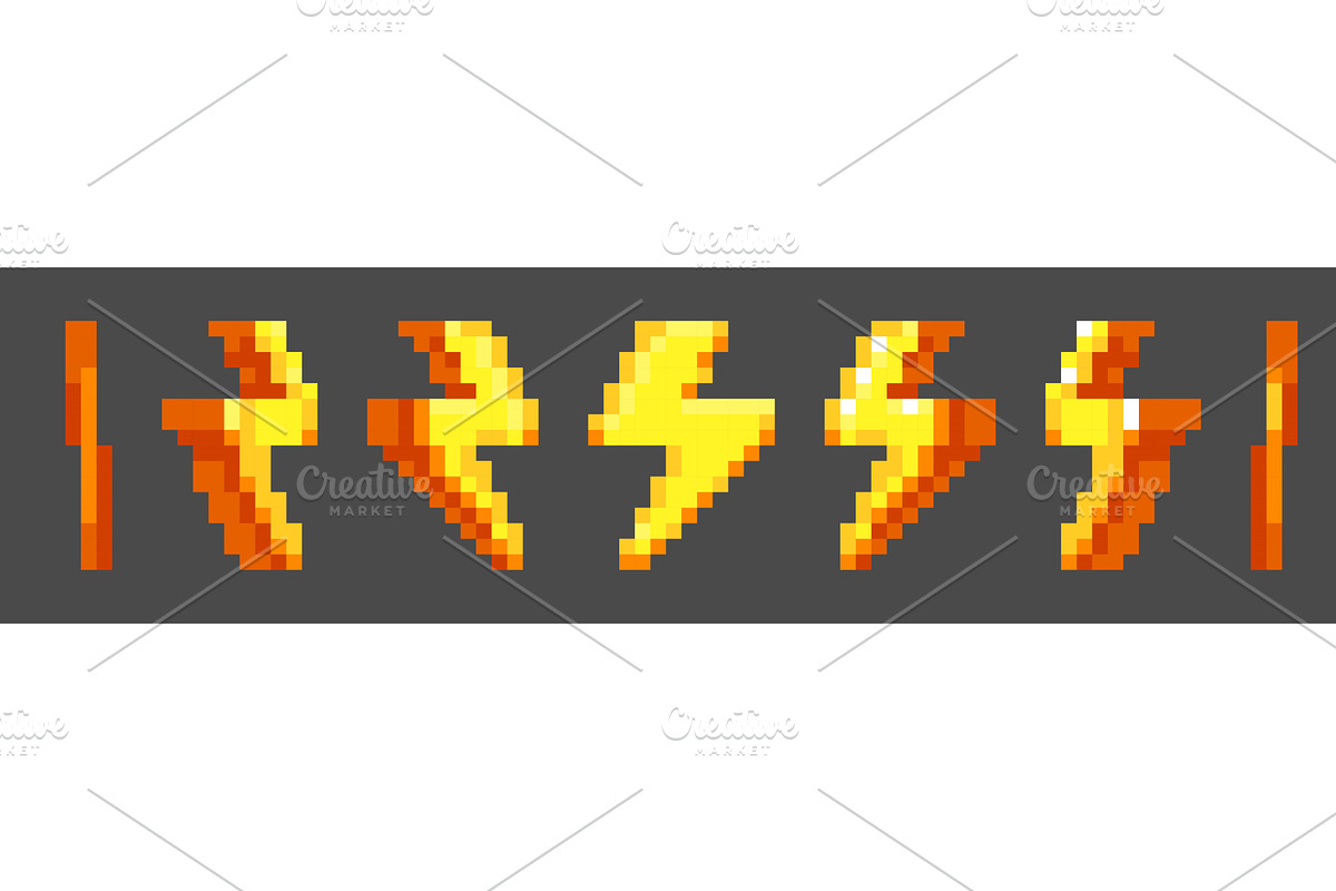 Yellow pixel lightning icon for, an Illustration by art PVP - market