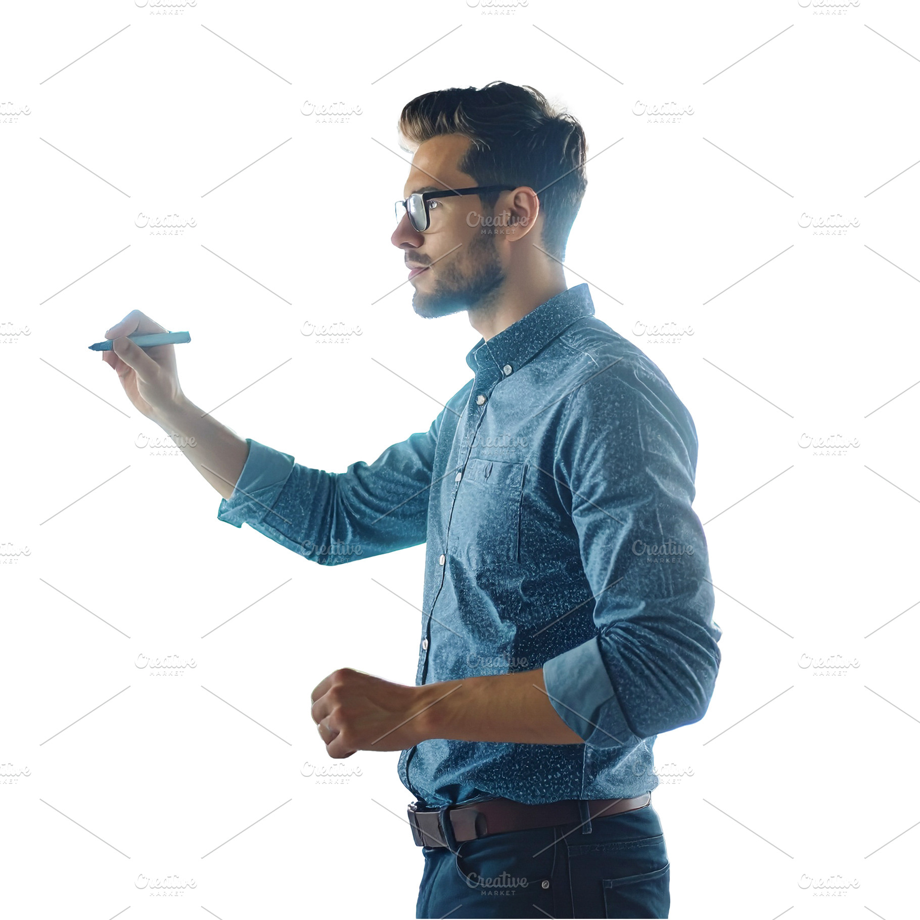Young adult pointing with marker isolated photo, a School & Education Photo by DanFLCreativo