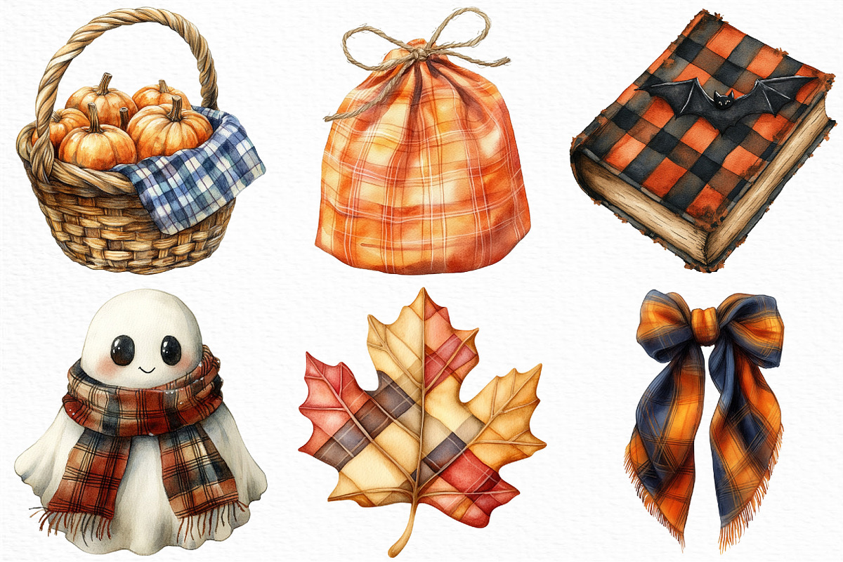Halloween Autumn Plaid Clipart, an Illustration by Craft Nest (Photo 2 of 6)