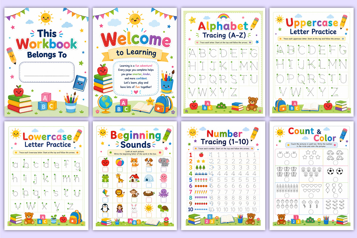 Preschool Activity Workbook | Learn, a Stationery Template by Mustafiz (Photo 2 of 5)