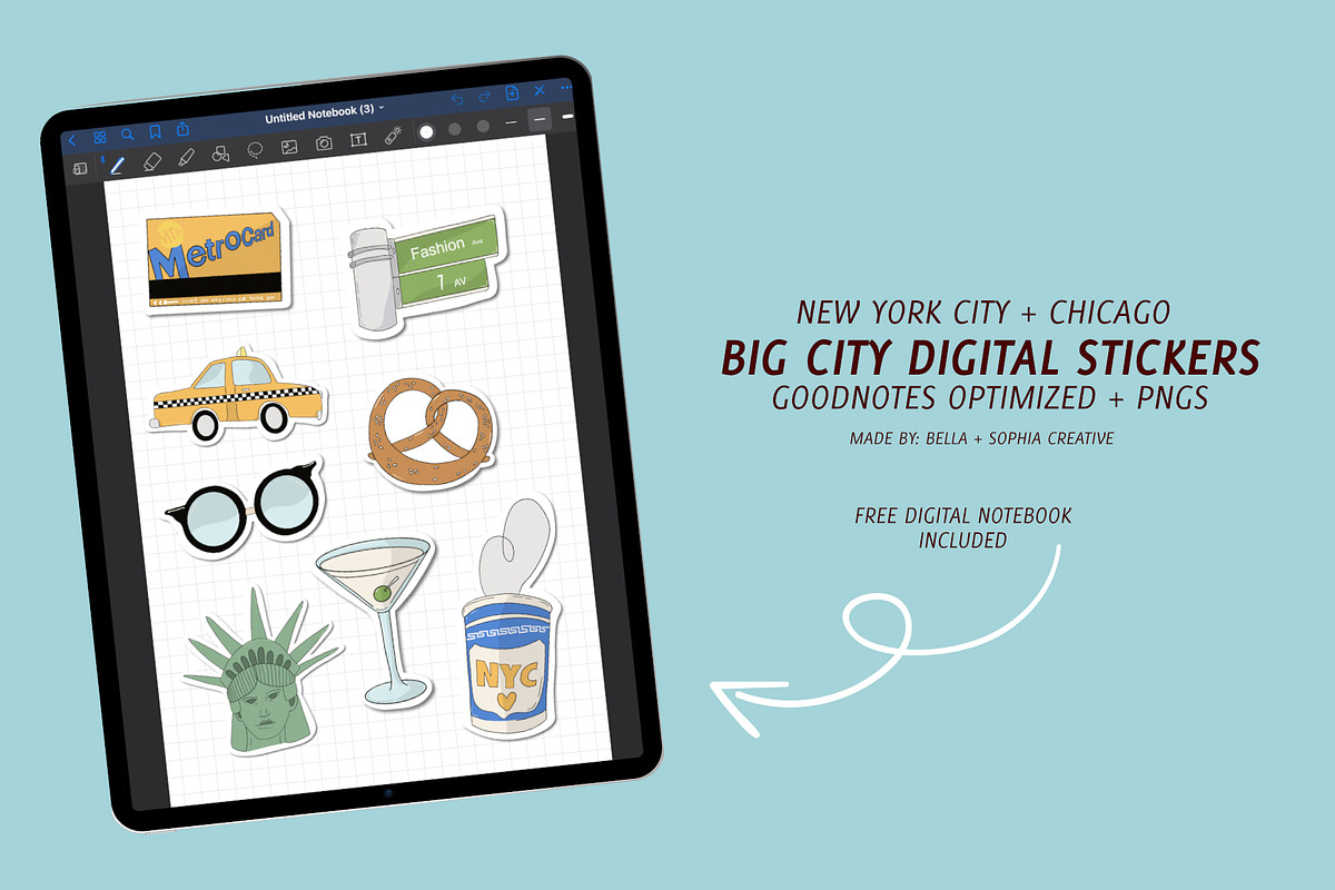 Big City Digital Stickers Goodnotes, an Object Graphic by Bella+Sophia Creative (Photo 1 of 3)