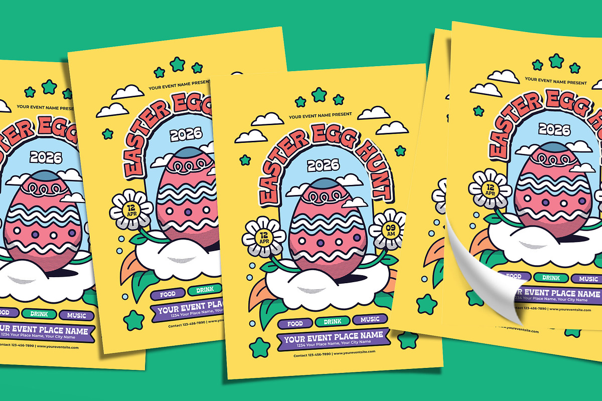 Retro Easter Egg Hunt Flyer Template, a Flyer Template by Tiptop Graphic (Photo 4 of 5)