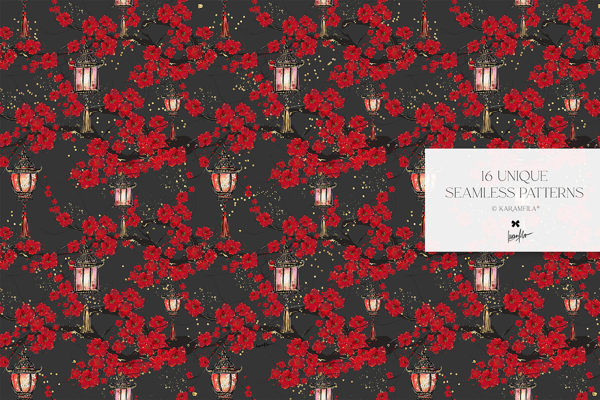 Japanese Cranes Seamless Patterns, a Pattern Graphic by KaramfilaS (Photo 2 of 19)