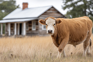 Young cow standing in a dry grass, an Animal Photo by MistyDay