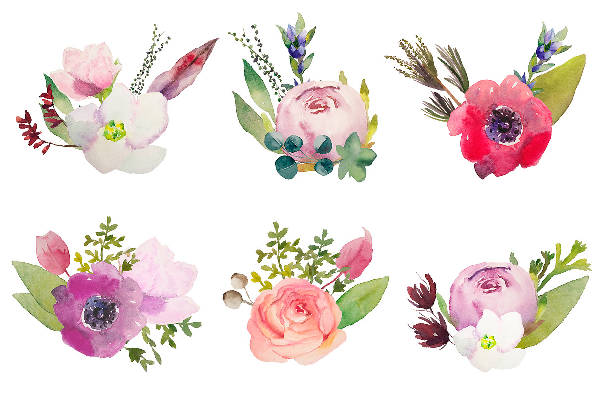 Watercolor Flowers, an Illustration by GraphicRain (Photo 2 of 4)
