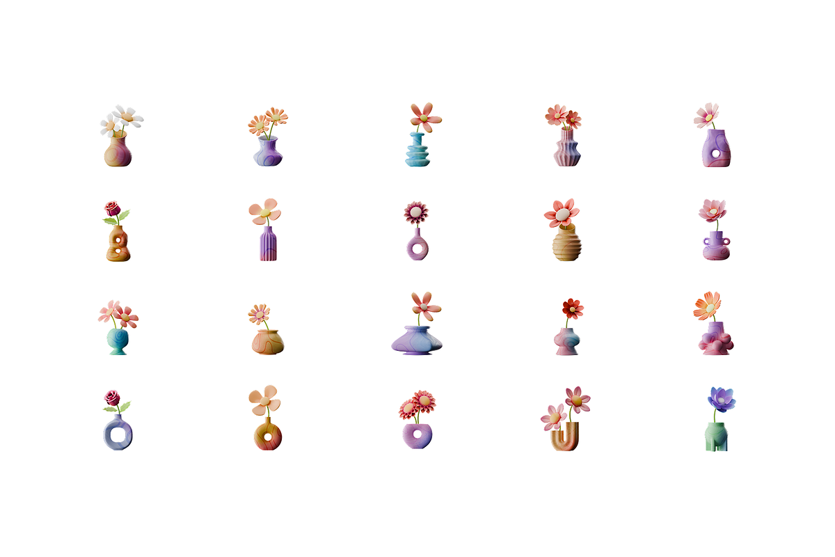 3D Vase & Flowers Illustration, an Object Graphic by Illustrava (Photo 4 of 7)