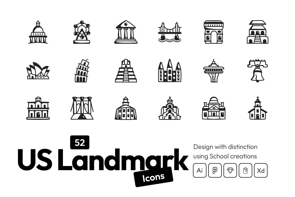 US Landmark Icons, an Outline Icon by Prosymbols (Photo 1 of 7)