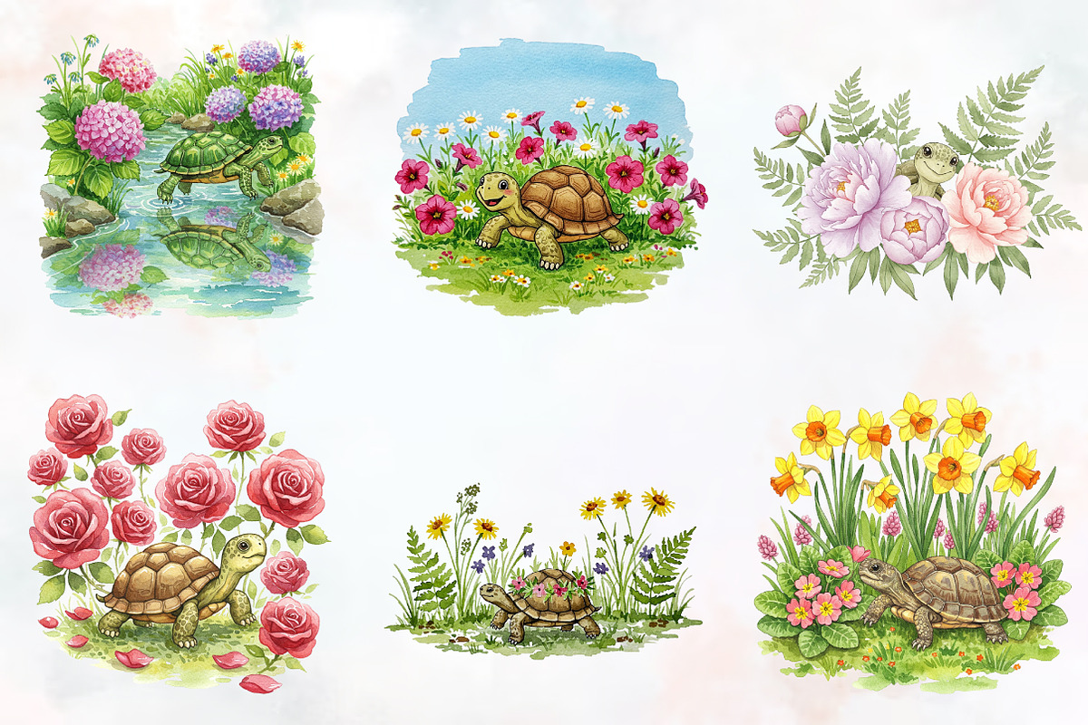 Spring Turtles Garden Clipart, an Illustration by RobertsArt (Photo 7 of 7)