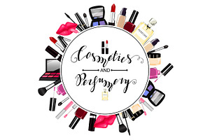 Makeup, perfume, cosmetics seamless pattern.