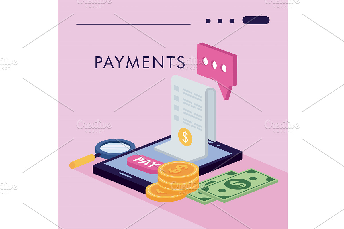 payments isometric style icons, an Object Illustration by studiogstock
