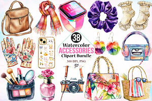 Watercolor Accessories Clipart PNG, an Object Illustration by Canvas Craft