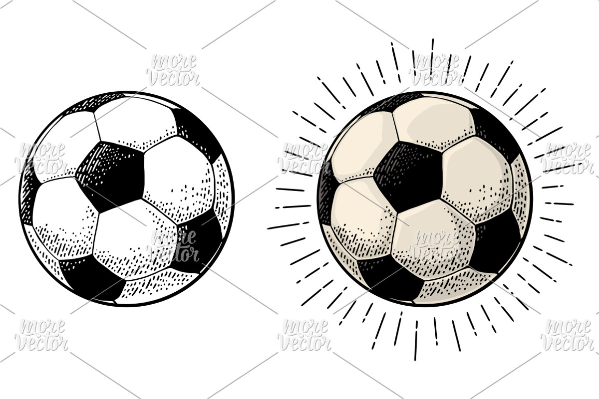 Soccer ball with Engraving vintage vector black illustration