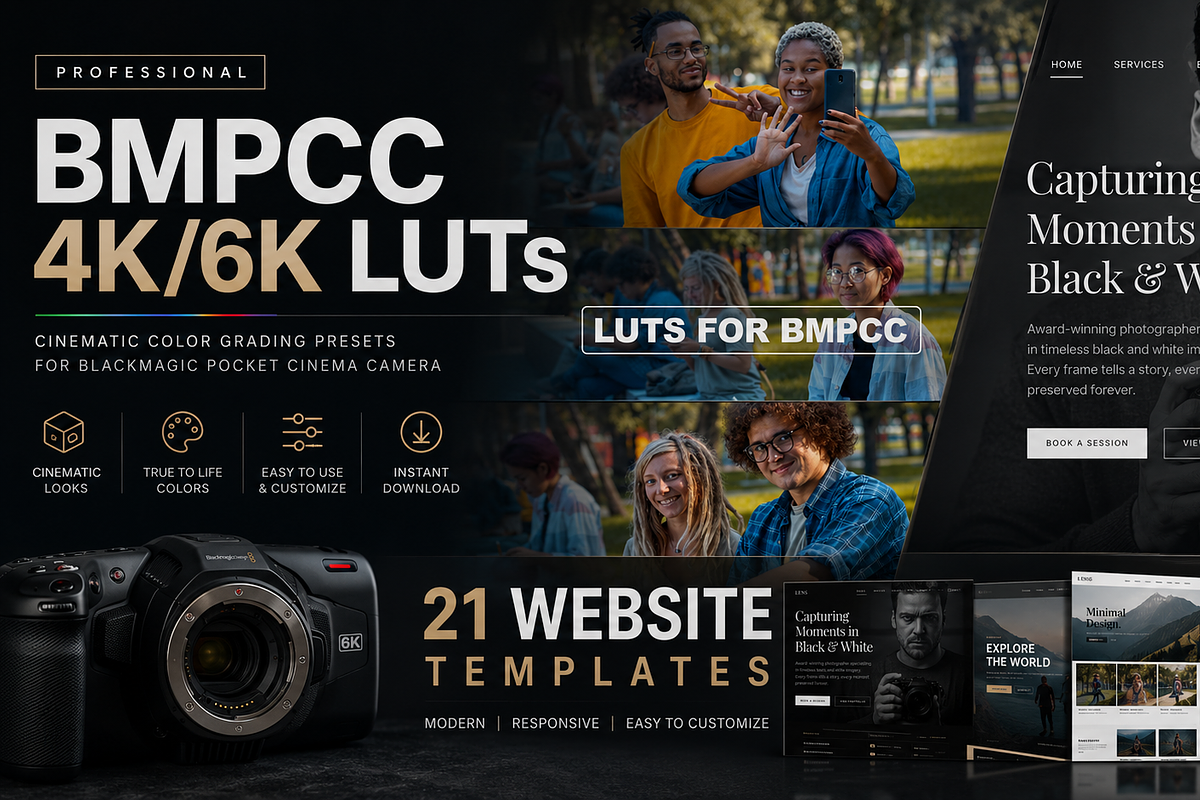 BMPCC 4K 6K LUTs + Website Templates, a Preset Add-On by Creative House (Photo 1 of 18)