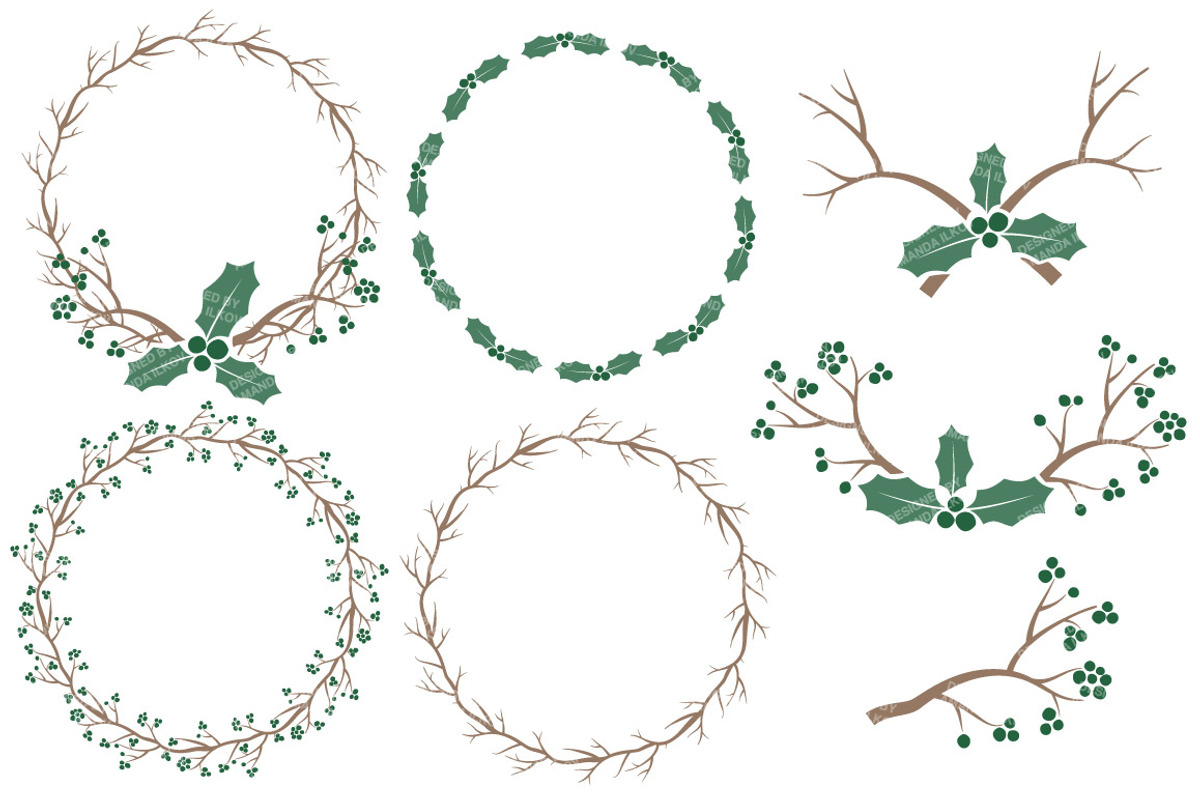 Emerald Holly Wreaths & Backgrounds, an Illustration by Amanda Ilkov (Photo 3 of 5)