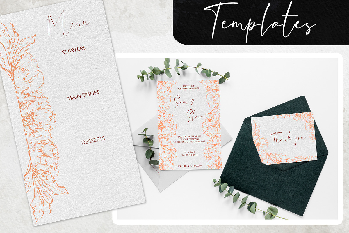 Peach fuzz wedding: Delicate peonies, a Stationery Template by MsFlaffy (Photo 2 of 5)