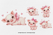 15 Bundle Watercolor Girl Pig Pink, an Animal Illustration by Morspective (Thumbnail 7 of 8)