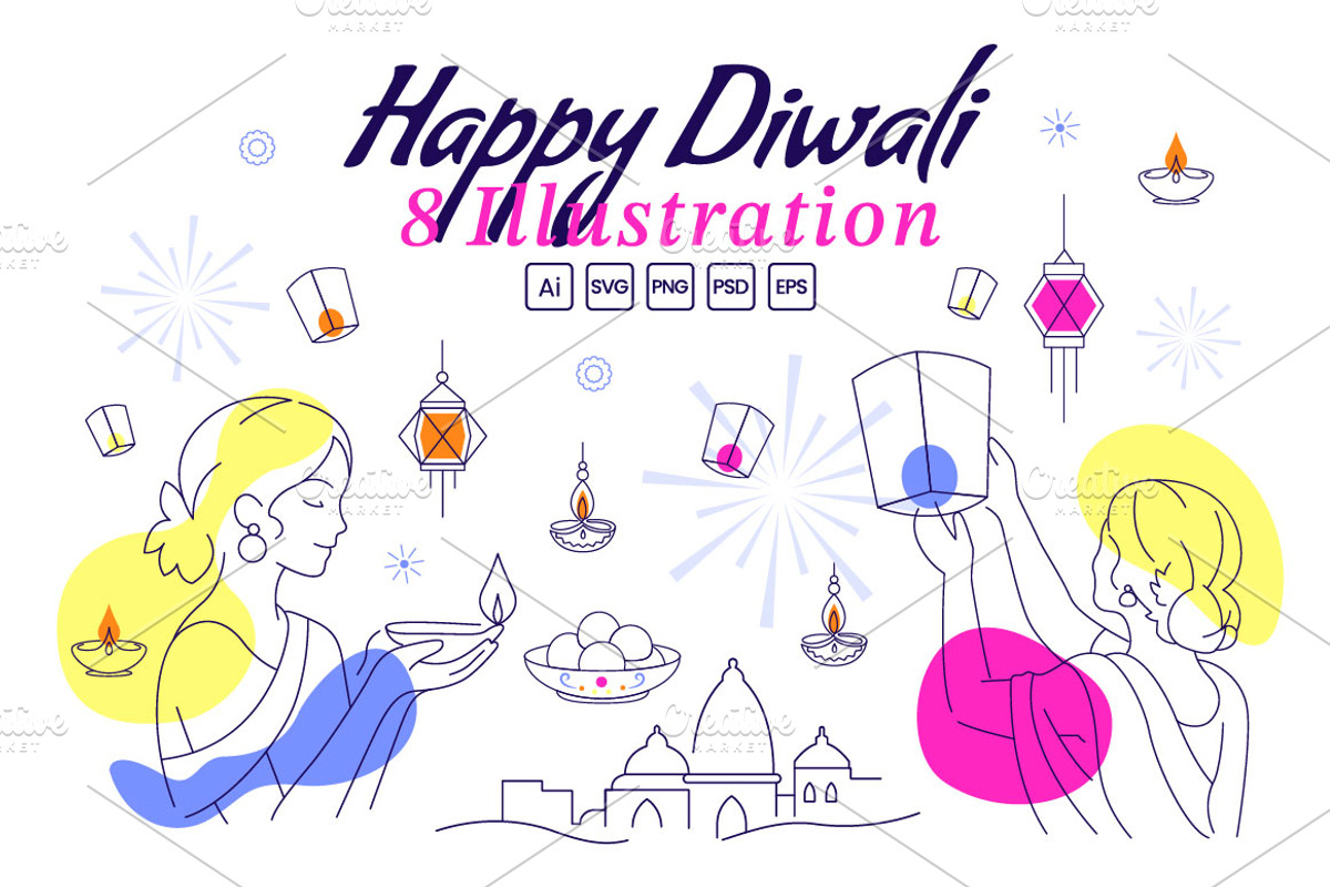 8 Diwali Vector Illustration, a Seasonal Illustration by denayunebgt (Photo 1 of 4)