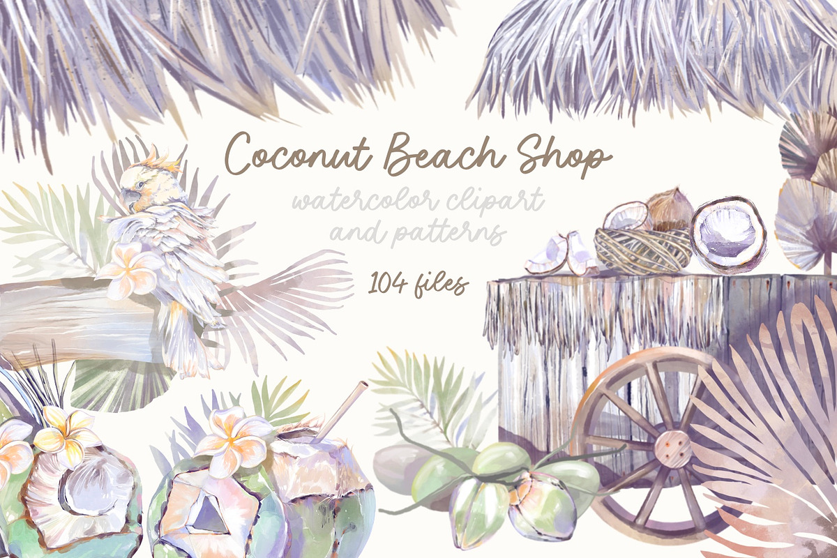 Coconut Beach Shop watercolor, a Food Illustration by Shabbypie (Photo 1 of 9)