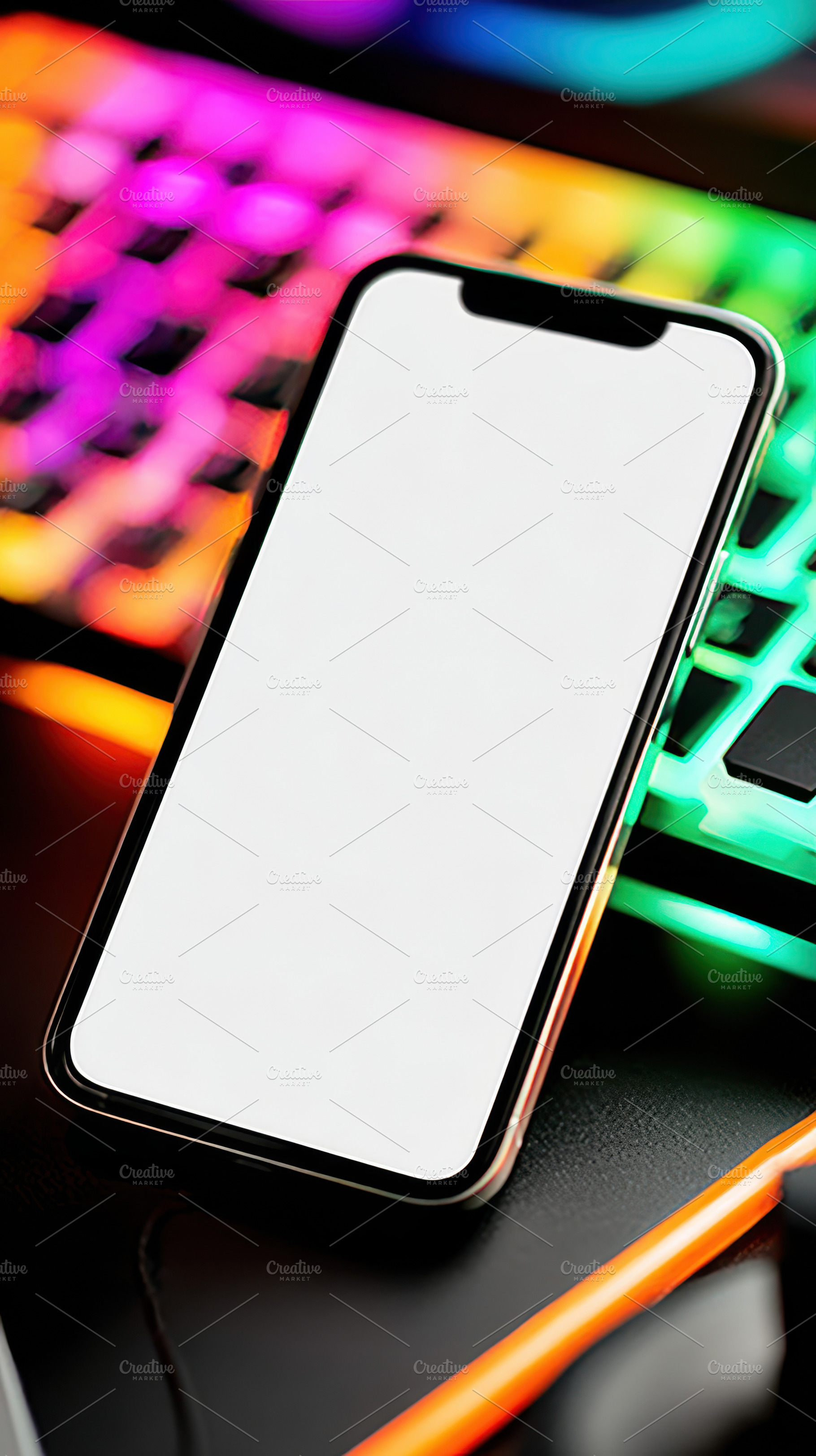 Smartphone on black surface with keyboard background, a Technology Photo by AlyaAnd