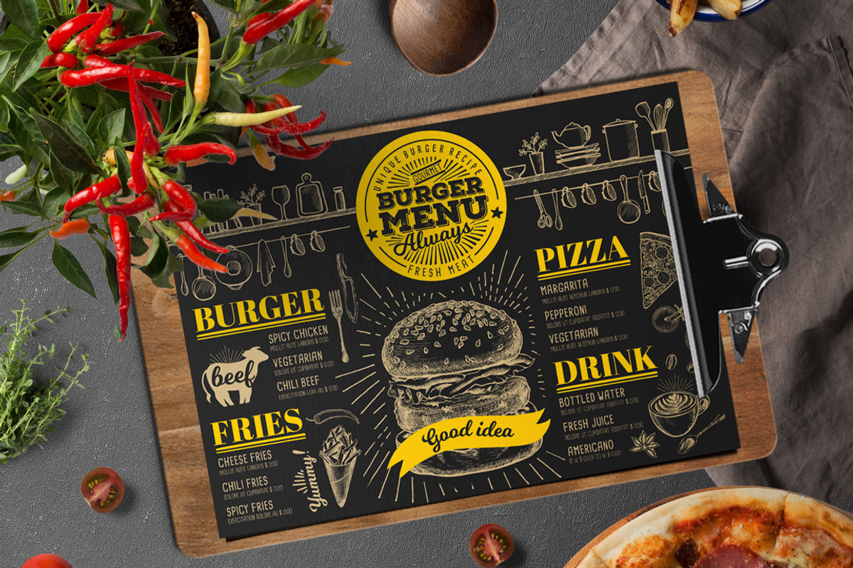 FREE! Trifold + Burger Menu Template, a Brochure Template by BarcelonaShop (Photo 2 of 5)