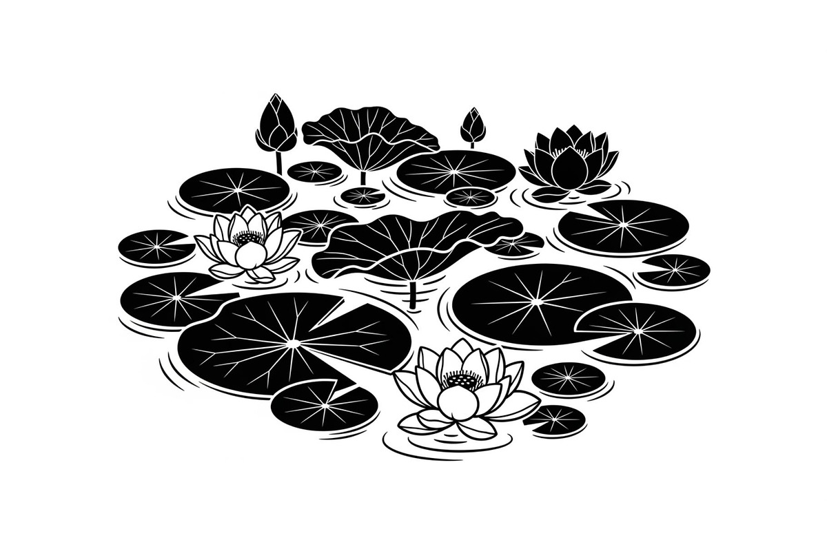 Lotus Pond Silhouette SVG Bundle, an Illustration by yasushie (Photo 20 of 31)