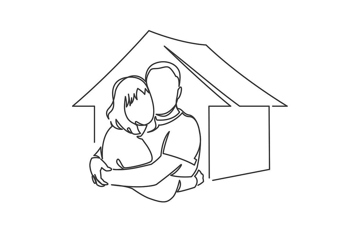 Couple hugging near new house, an Illustration by Samui-Art