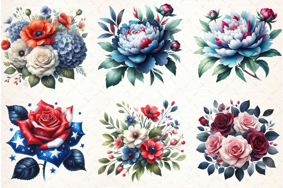 Watercolor Patriotic Floral Clipart, an Illustration by Libby Wishes (Photo 2 of 12)
