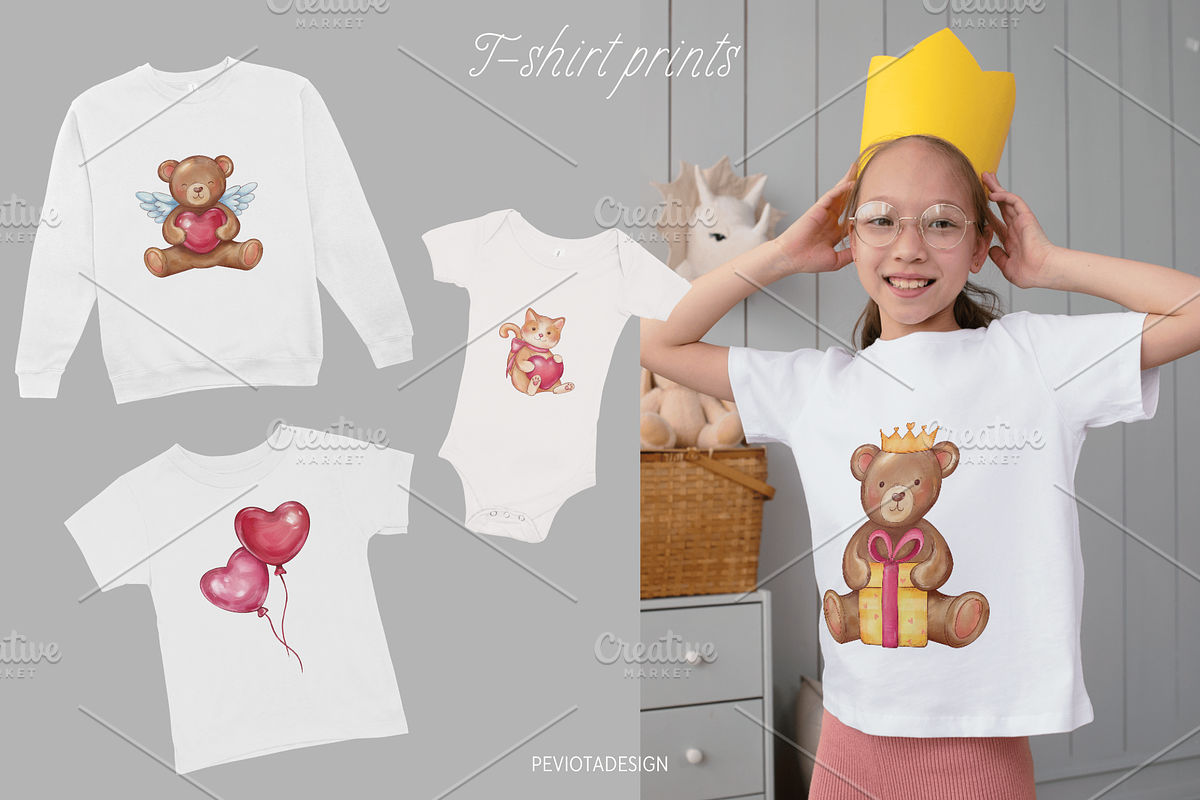 Cute kitties and teddy bears clipart, an Animal Illustration by Peviotadesign (Photo 9 of 11)