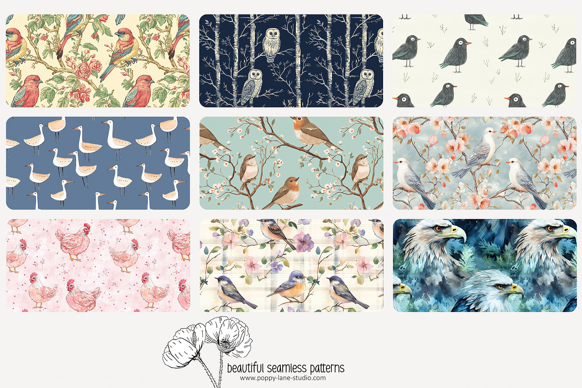 80 assorted bird seamless pattern, a Pattern Graphic by Poppy Lane Studio (Photo 2 of 11)