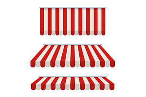 Striped awning. Awning for the cafes
