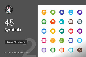 45 Symbols Flat Round Icons, an Icon by IconBunny