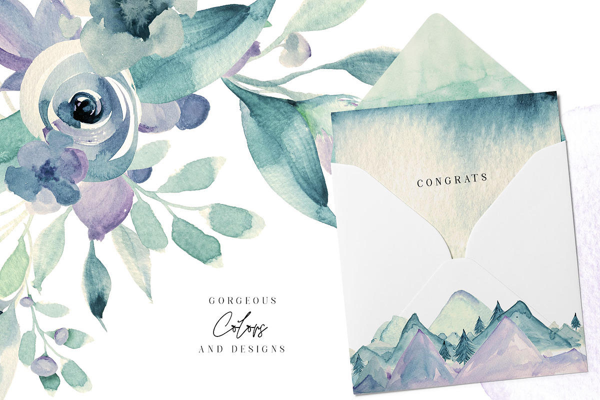 A Mountain Summer Watercolor Set, an Illustration by Creativeqube Design (Photo 8 of 19)