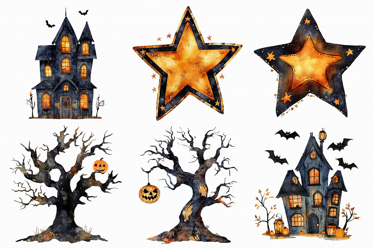Watercolor Halloween House Clipart, an Illustration by Libby Wishes (Photo 2 of 5)