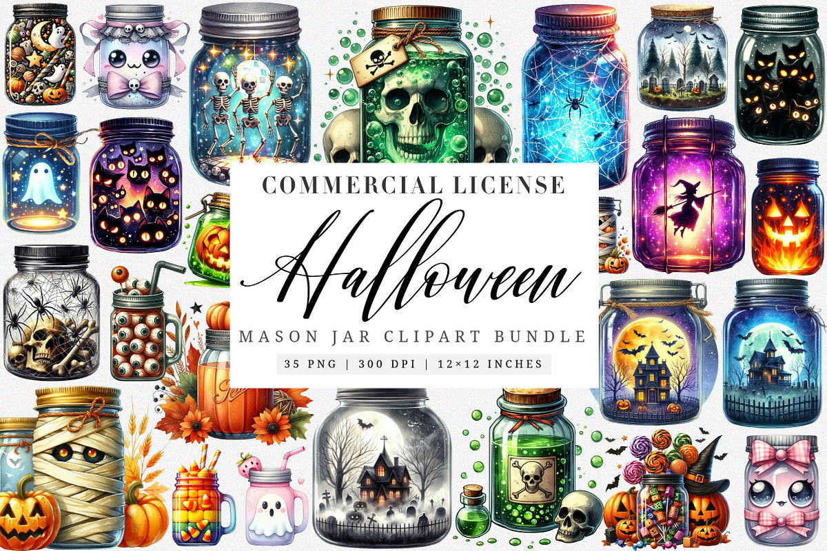 Halloween Mason Jar Clipart PNG, an Illustration by SinaCreation (Photo 1 of 7)