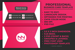 Pink Business Card Template PSD