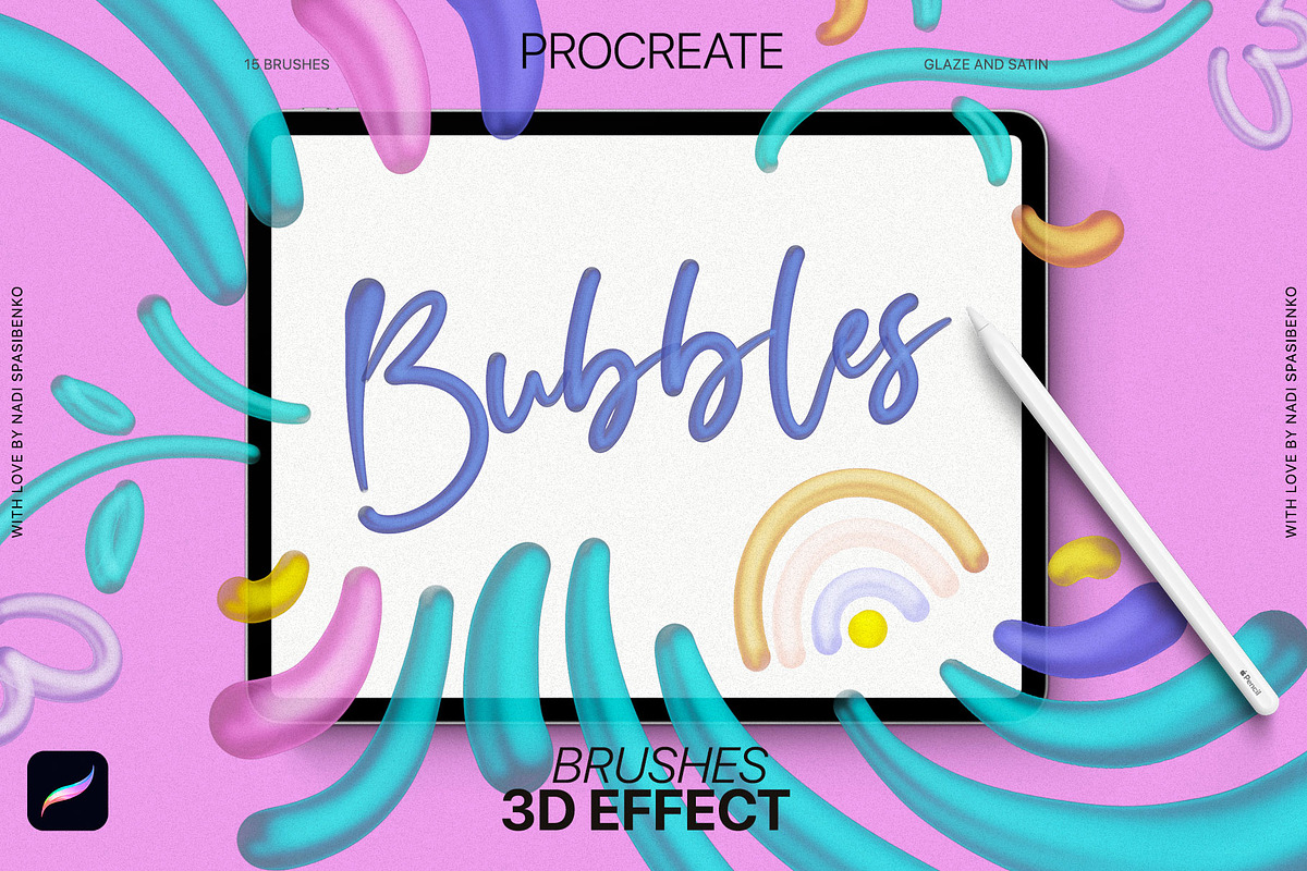 3D effect Procreate Brushes, a Brush Add-On by Spasibenko Art