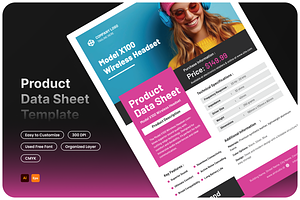 Product Data Sheet Wireless Headset, a Stationery Template by Annora Studio