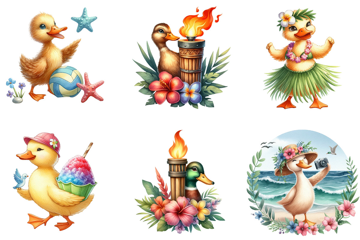Duck Clipart, Hawaiian Clipart, Trop, an Illustration by DreamArtGraphic (Photo 4 of 4)