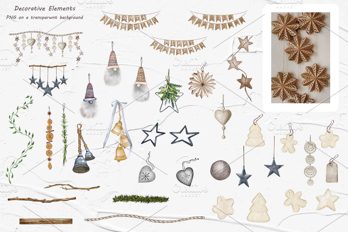 Farmhouse Christmas Watercolor Set, a Seasonal Illustration by BarvArt (Photo 13 of 28)
