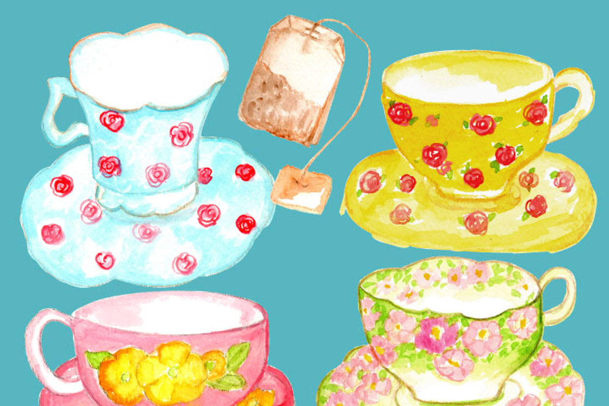 Watercolor Teacups, an Illustration by Sandra Jones Art (Photo 2 of 2)