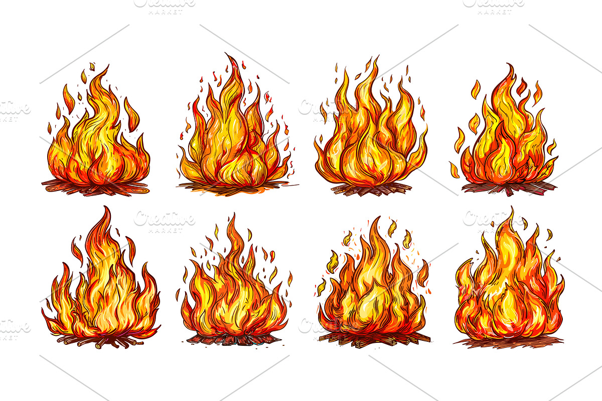 Fire flames. Campfires with pieces, an Illustration by Valerie Bodnar