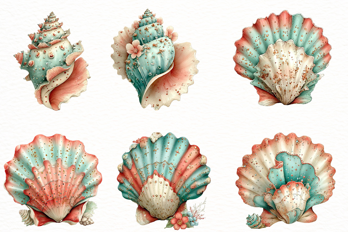 Whimsical summer seashell clipart, an Illustration by Designworld (Photo 2 of 5)