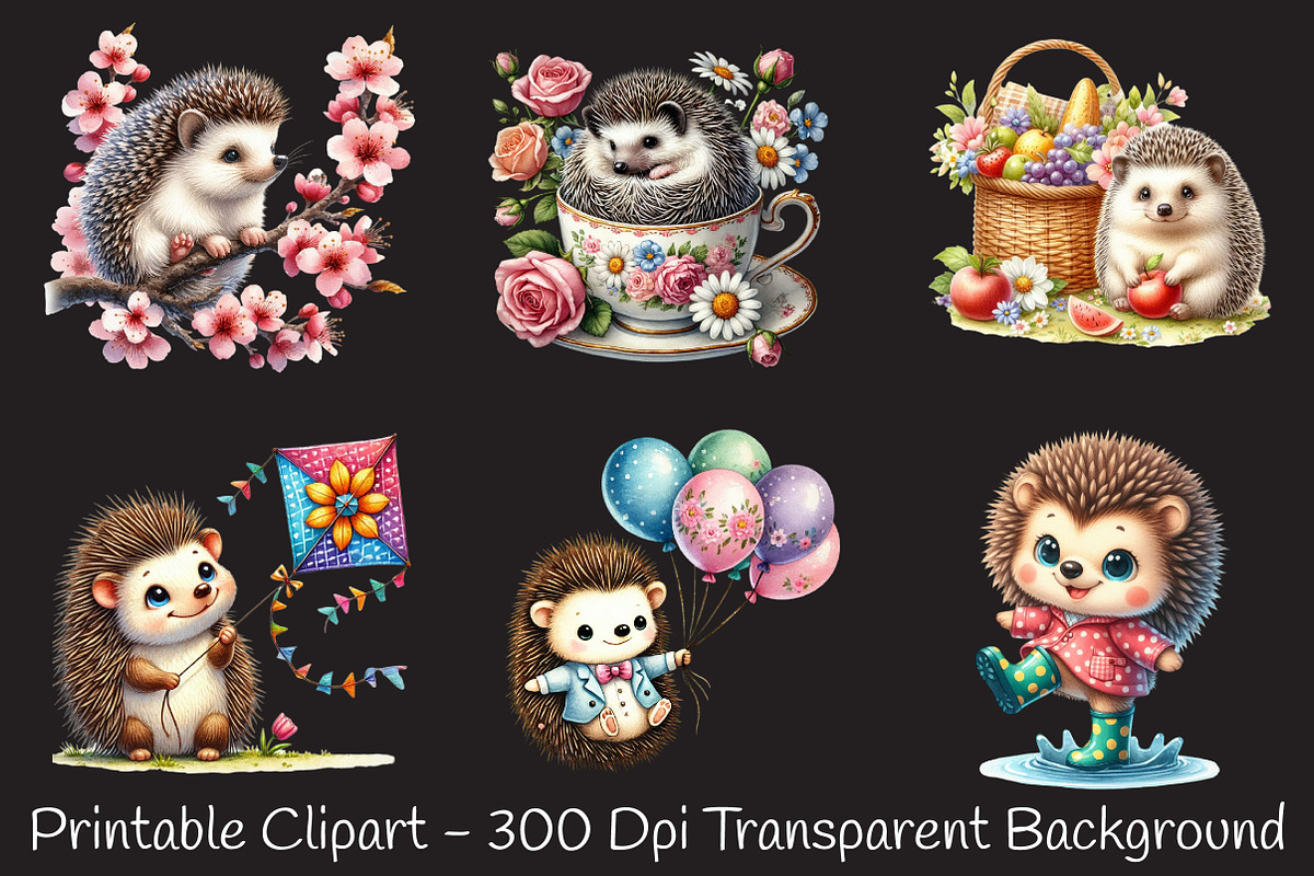 Spring Hedgehog Sublimation Clipart, an Illustration by RobertsArt (Photo 3 of 7)