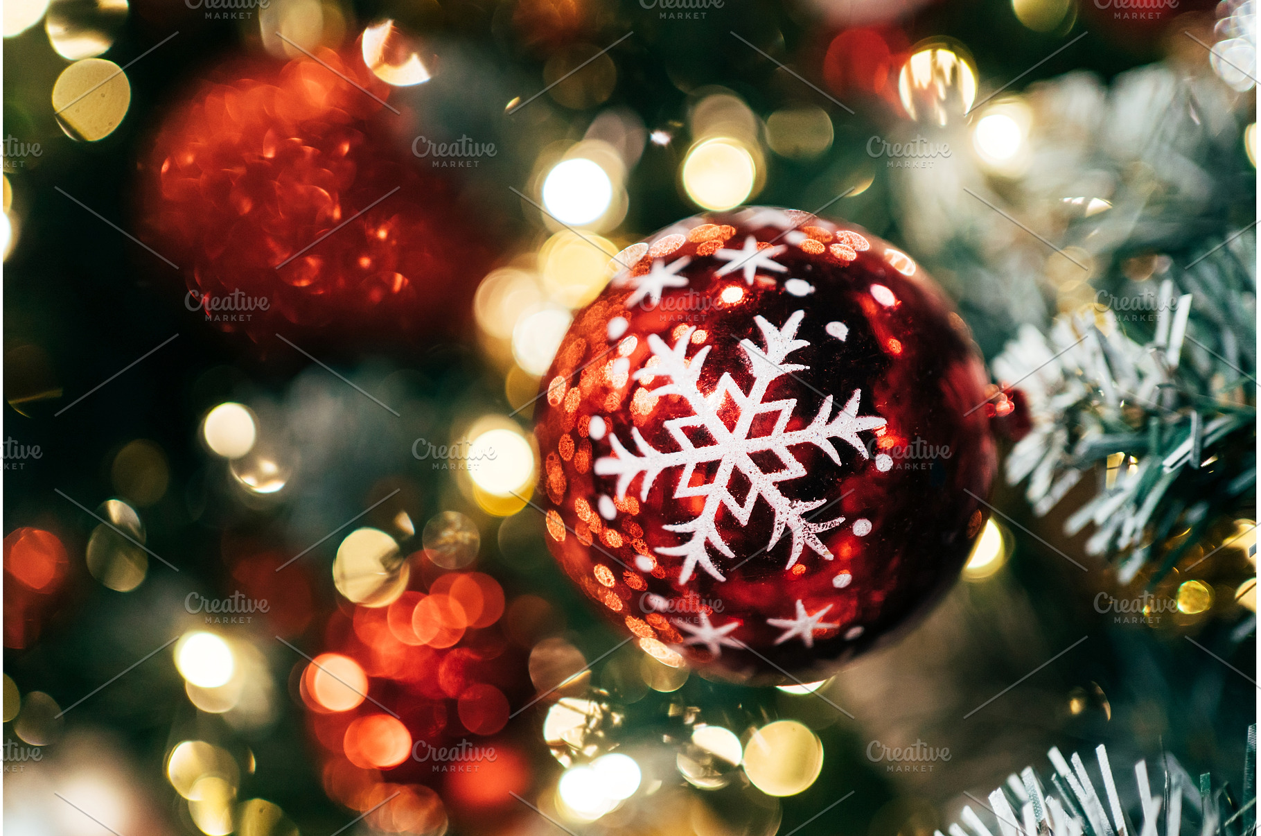 Red christmas ornament with, a Holiday Photo by Anna Efetova